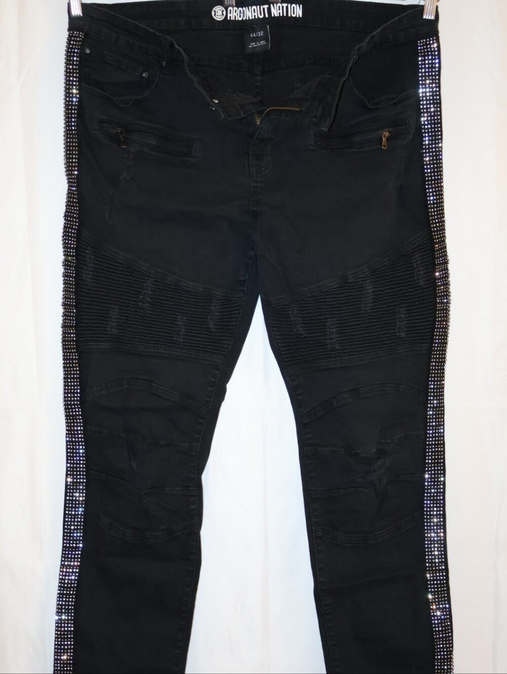 Rhinestones Stripe Moto Urban Skinny Jeans